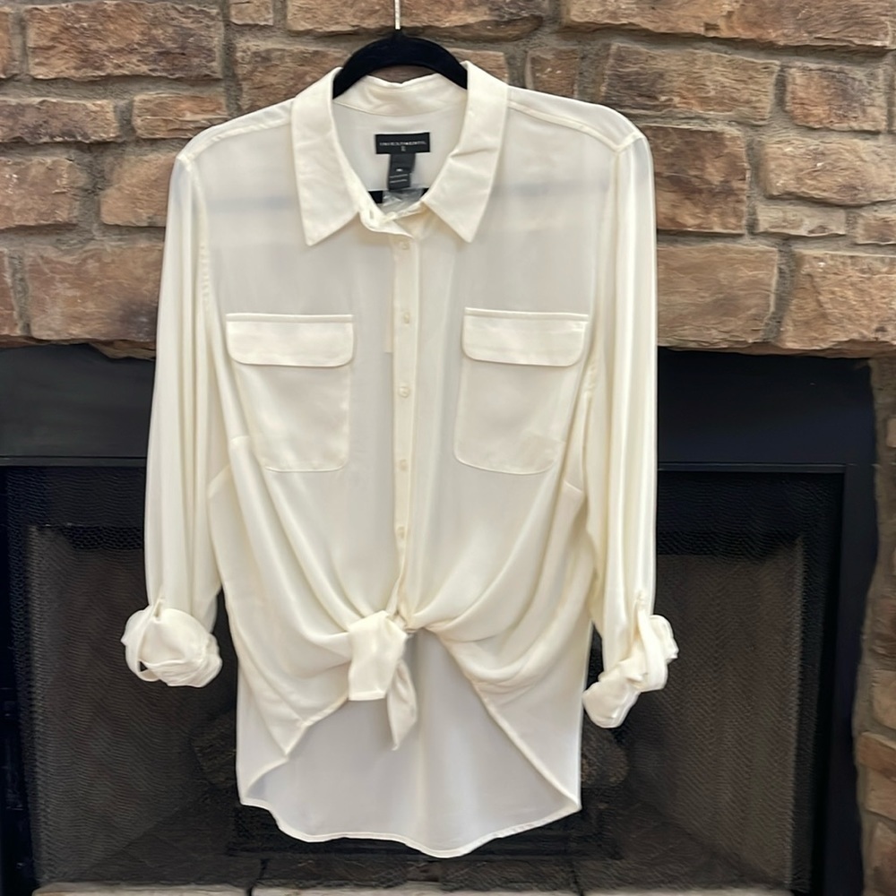 NWT Investments cream colored button down blouse. Size 1X